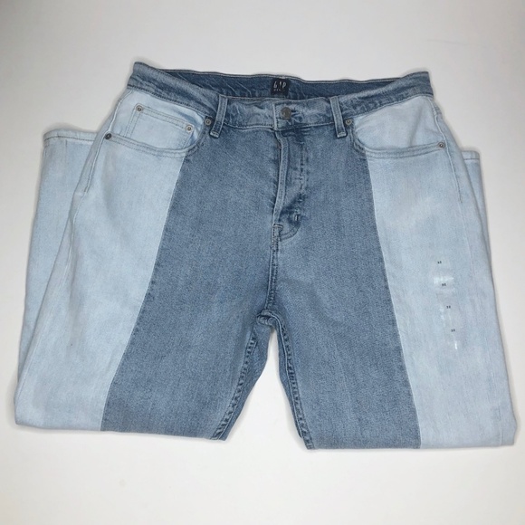New Gap Two Tone Denim Crop Straight Leg Jeans - Picture 2 of 8